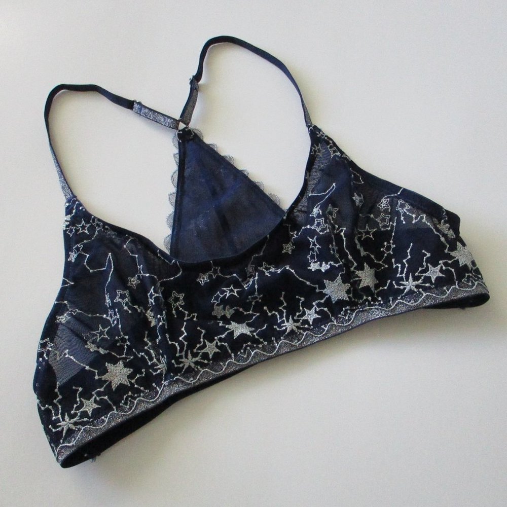 Free People Luna Bralette Navy Silver Stars Size S - Picture 1 of 7